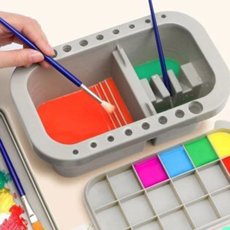 

Three-piece Multifunctional Pen Washing Bucket With Color Palette Watercolor And Acrylic Brush Holder And Palette Box