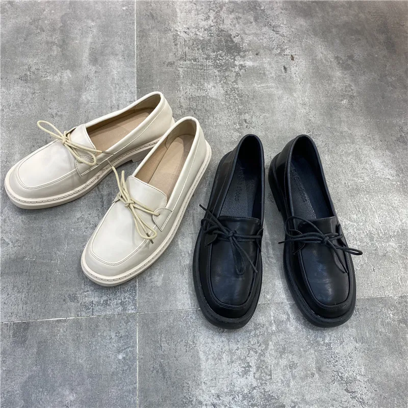 

Korean Cord Bow-knot Oxfords Woman Flats Moccasins Derby Square Toe Low Heels Brogue Sneakers Smalle Leather Shoes Women Loafers