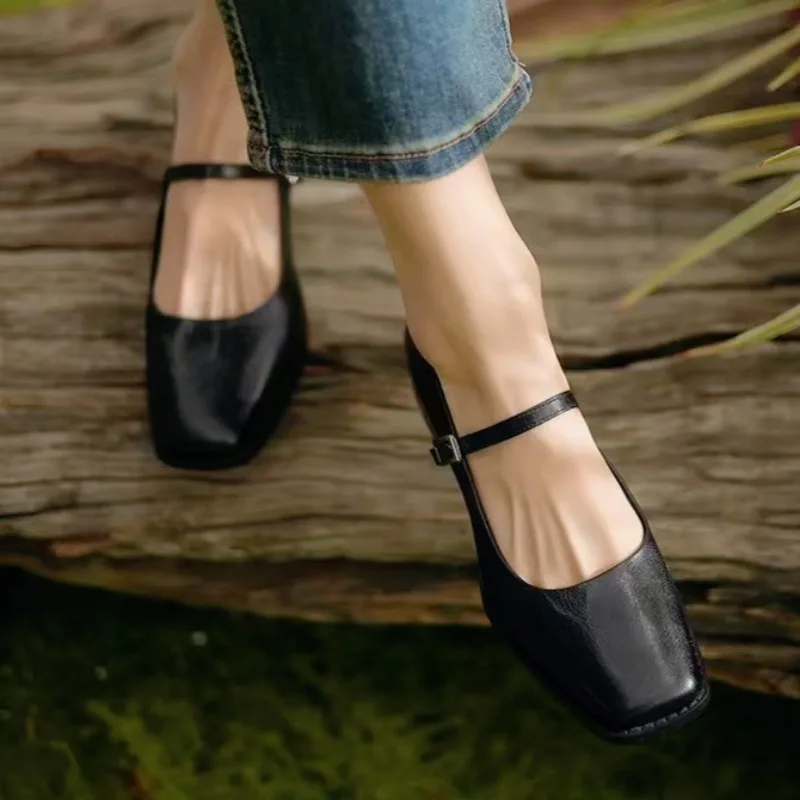 Модная женская обувь на среднем каблуке с квадратным носком элегантная Marie Janes