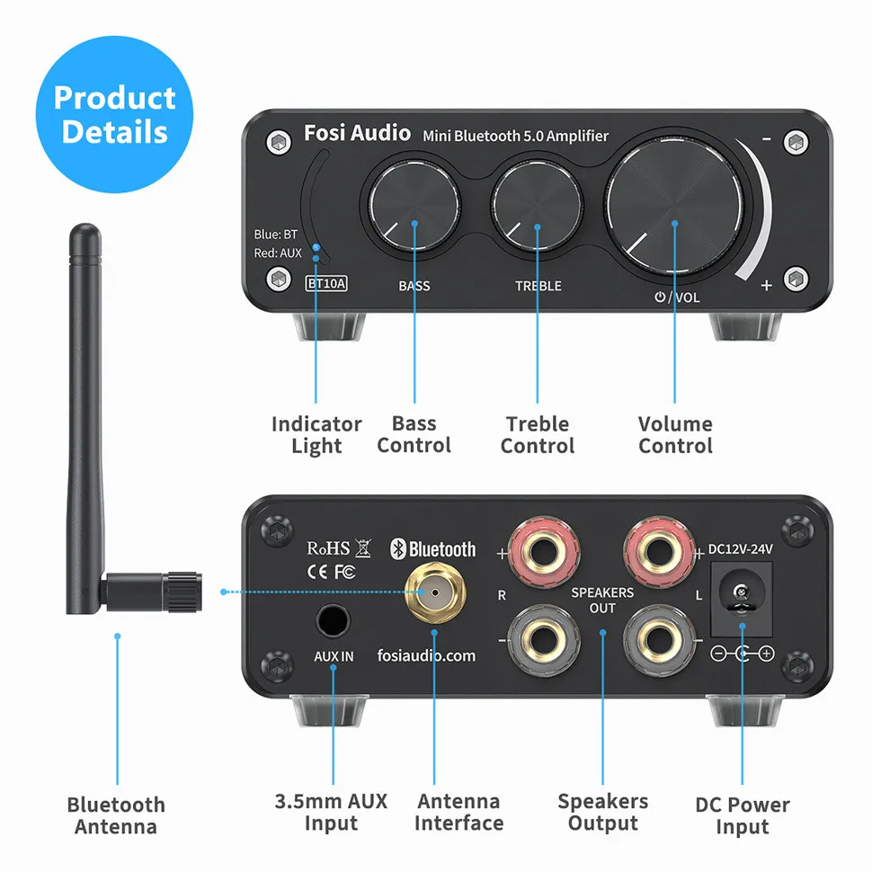 Усилитель звука Bluetooth 2-канальный стерео звуковой мощности TPA3116D2 Mini HiFi Цифровой