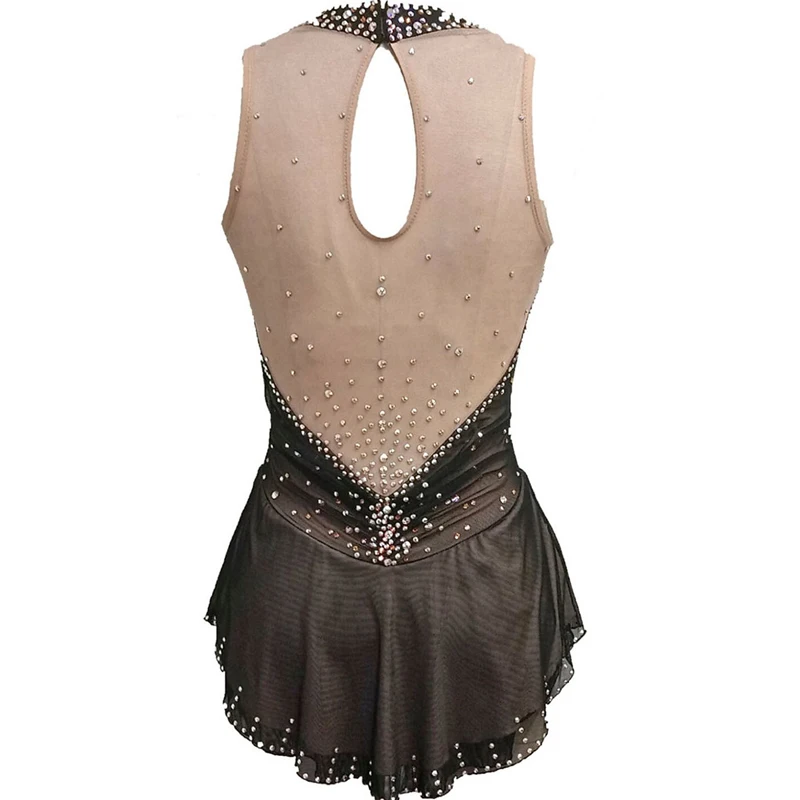 Блестящее платье для фигурного катания кофейное черное на коньках танцевальная