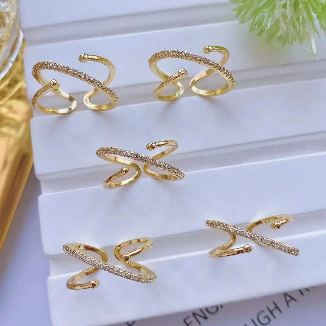 5PCS, New Geometric Luxury Boho Copper Cubic Zirconia Ring For Women Charm Gold Color Crystal Rings Fine Party Wedding Jewelry
