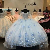 vestido de 15 a%c3%b1os quinceanera princesa dresses light sky blue flowers beaded pearls long tulle sweet 16 prom party ball gown