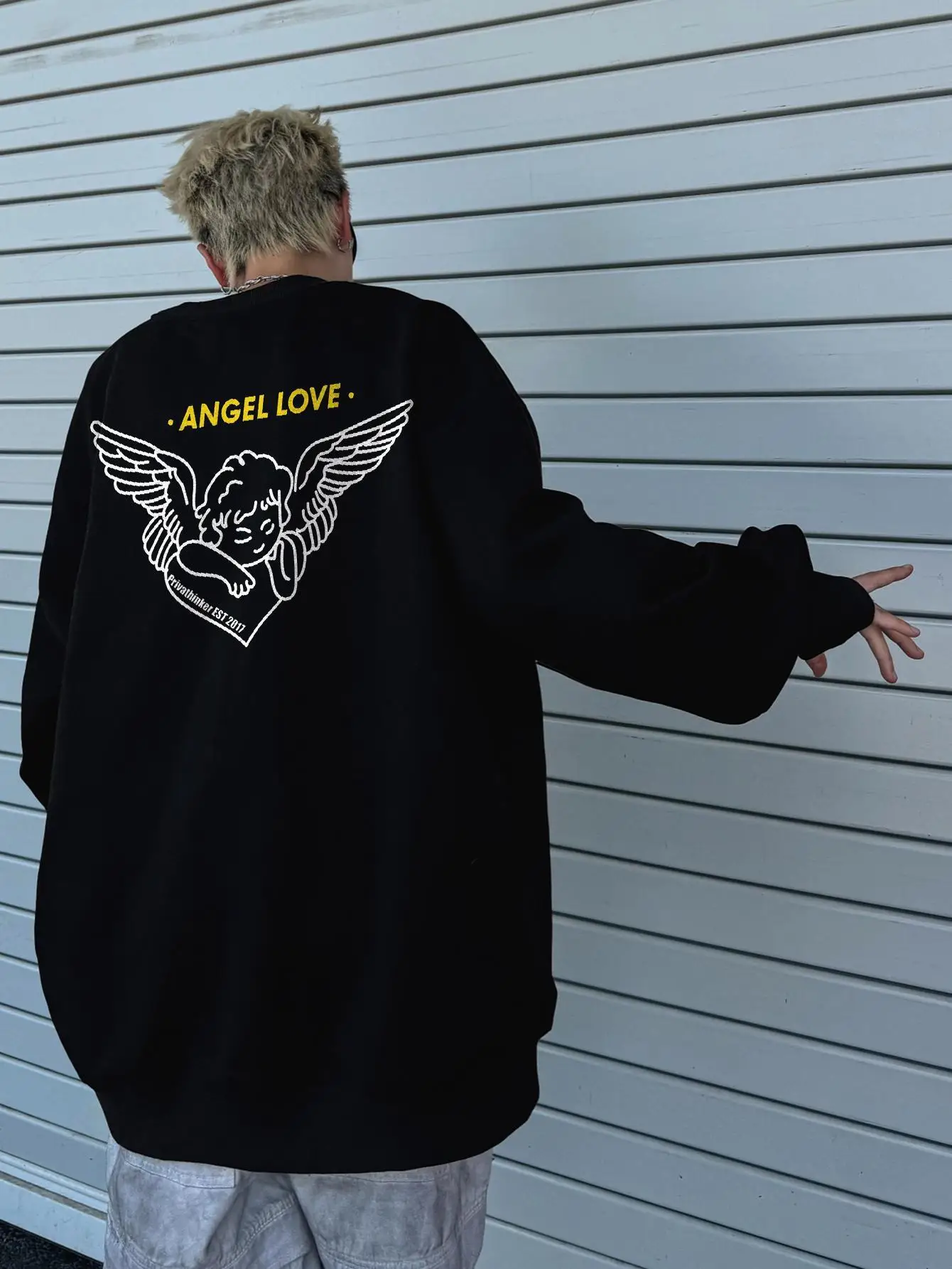 Мужские свитшоты с принтом Angel Love Y2k свободные мужские пуловеры открытыми плечами