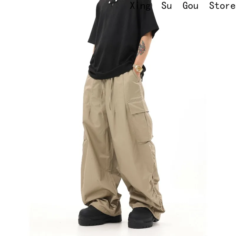 Мужские эластичные комбинезоны цвета хаки в стиле ретро широкие швабры хип-хоп