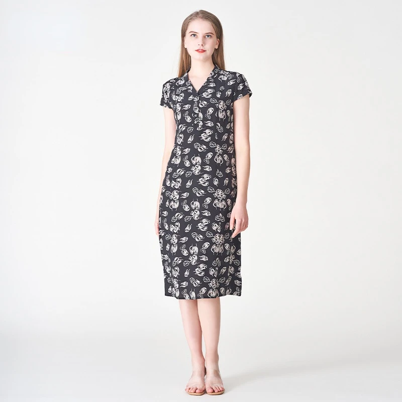 

Новинка лета 100% атласное платье с принтом из шелка тутового шелкопряда для женщин модные черные длинные платья Женская одежда халат Ete Zm66