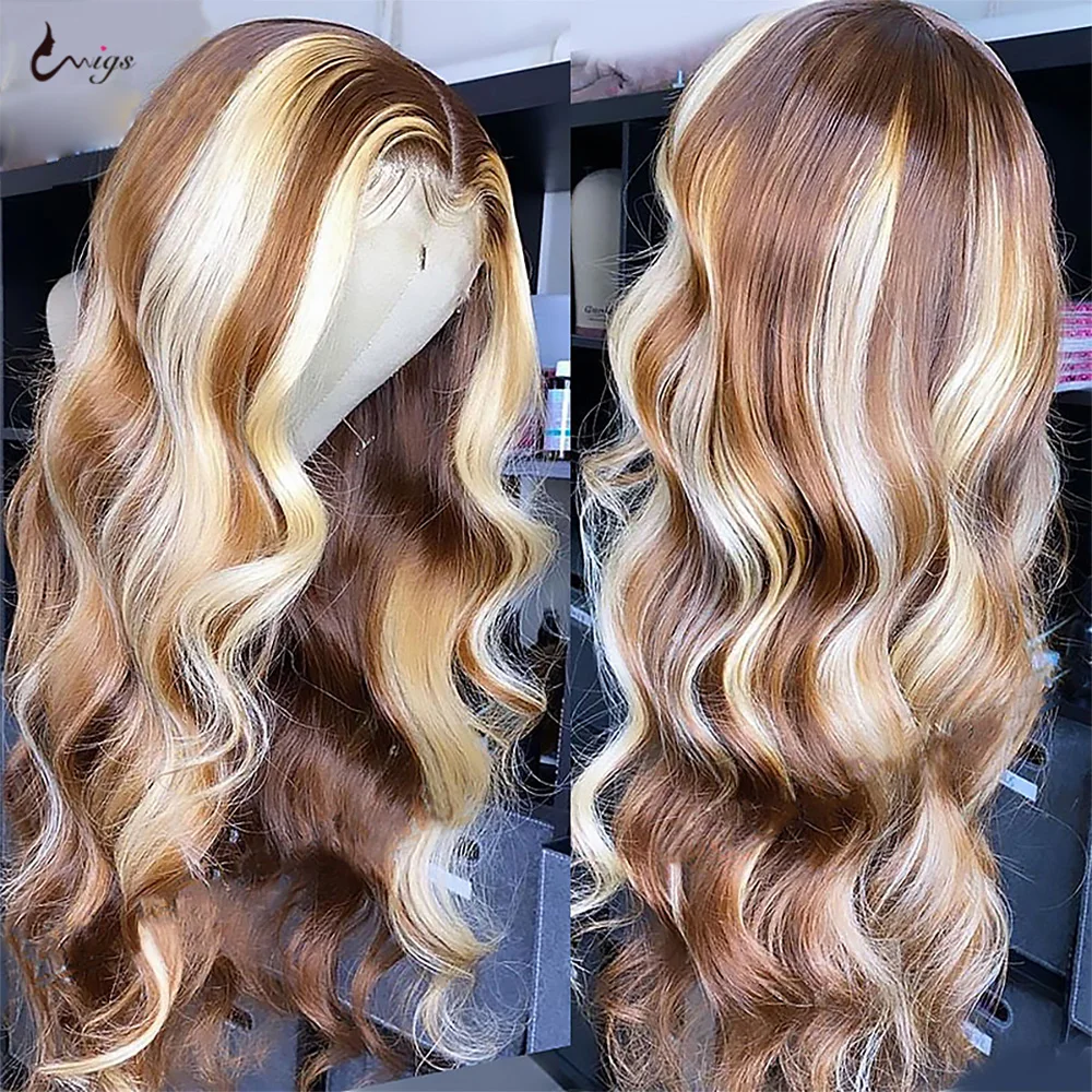 Blonde Lace Front Wig Human Hair Wigs for Women Blonde Balayage Highlight Colored Human Hair Wigs Ombre Body Wave Lace Front Wig