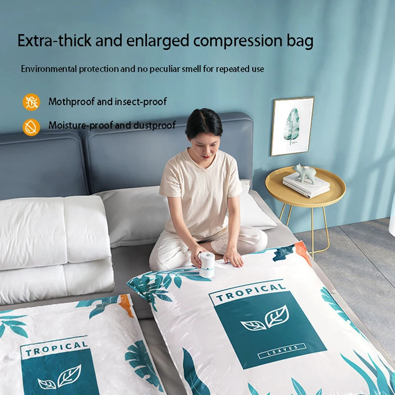 

Reusable Vacuum Storage Bag for Travel Clothes Blankets Comforters Compression Space Saving and Special for Hand Pump