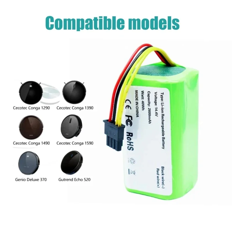 Фото Аккумулятор 14.4V 5200mAh для пылесосов Cecotec Conga 1290 1390 1490 1590, Genio Deluxe 370, Gutrend Echo 520 (замена) №3