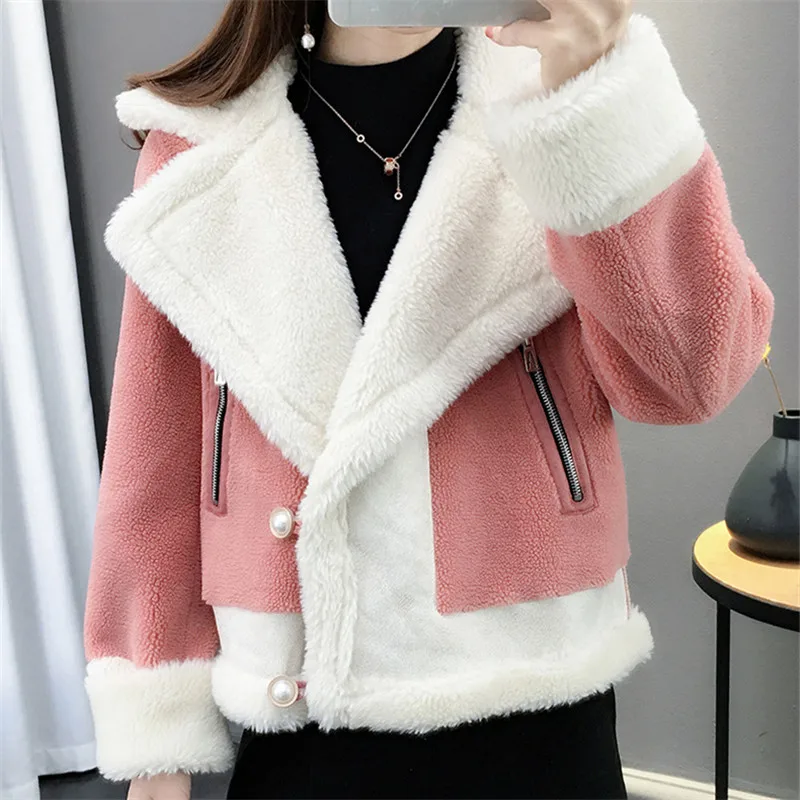 Fashion Lamb h Jacket Women 2022 New Autumn Winter Single-Breasted Short For Coat Female Loose Clothes Thick Outerwear  fur