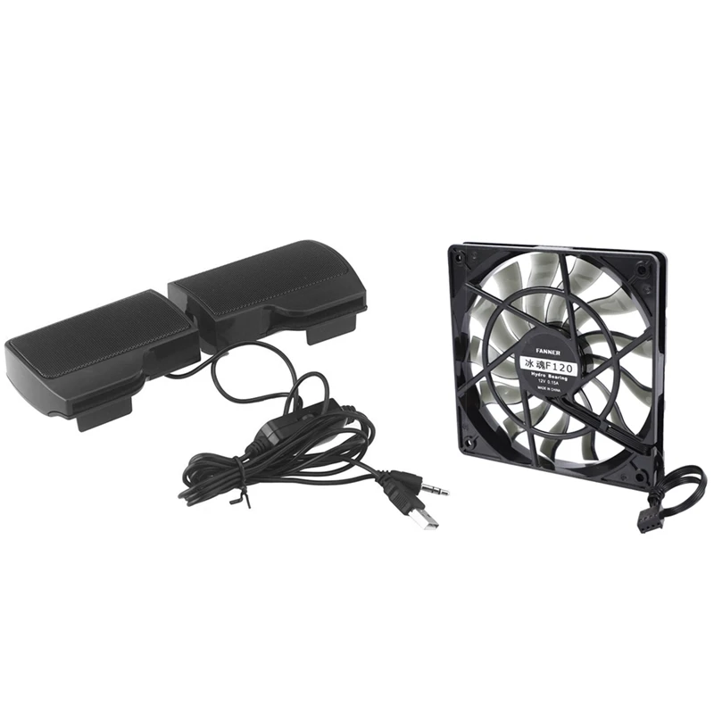 1 Set 12V Desktop Computer Host Quiet Fan & 1 Pcs Clip Mini Portable USB Stereo Speaker Soundbar