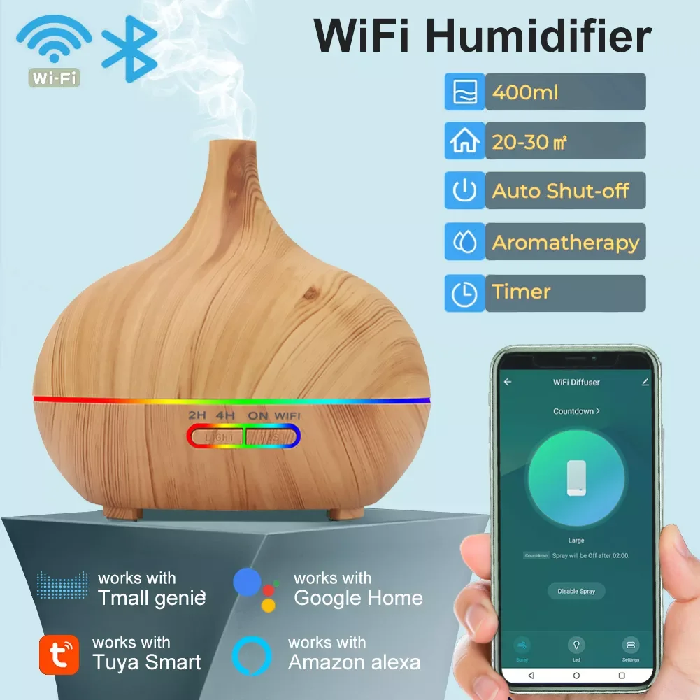 

NEW2023 WiFi Aroma Essential Oil Diffuser Ultrasonic Air Humidifier Automatic APP Remote Control Humidificador Via Alexa Hom