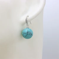 zfsilver elegent 13mm green synthetic turquoise stud earrings eardrop ear hook for women temperament jewelry accessories gifts
