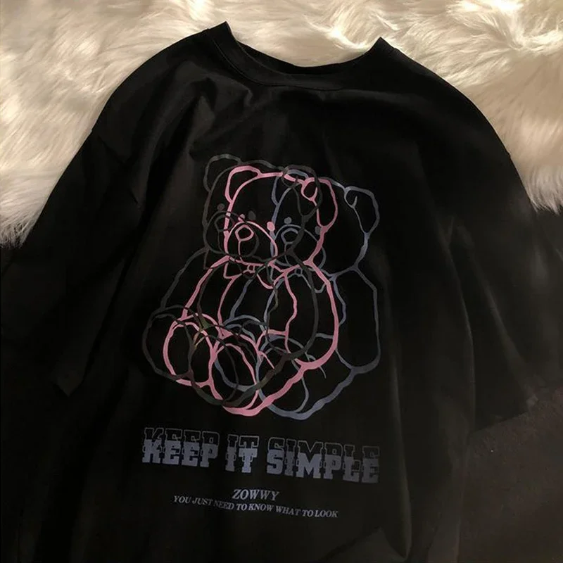 Женские футболки в стиле Харадзюку Готическая Футболка с принтом медведя