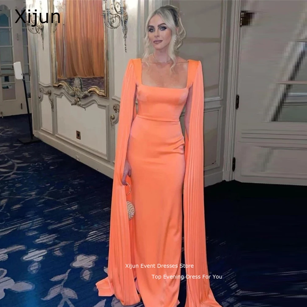 

Оранжевые платья Xijun для выпускного вечера, атласные вечерние платья, женское элегантное официальное платье в пол с квадратным вырезом в саудовском, арабском стиле, 2023