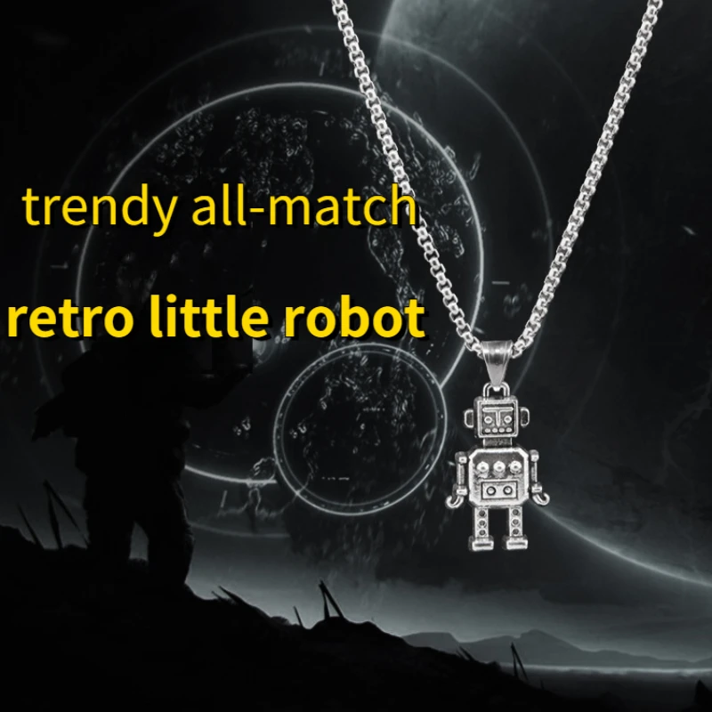 

Retro personality titanium steel hard core robot pendant necklace men and women couple clothes with accessories jewelry gifts
