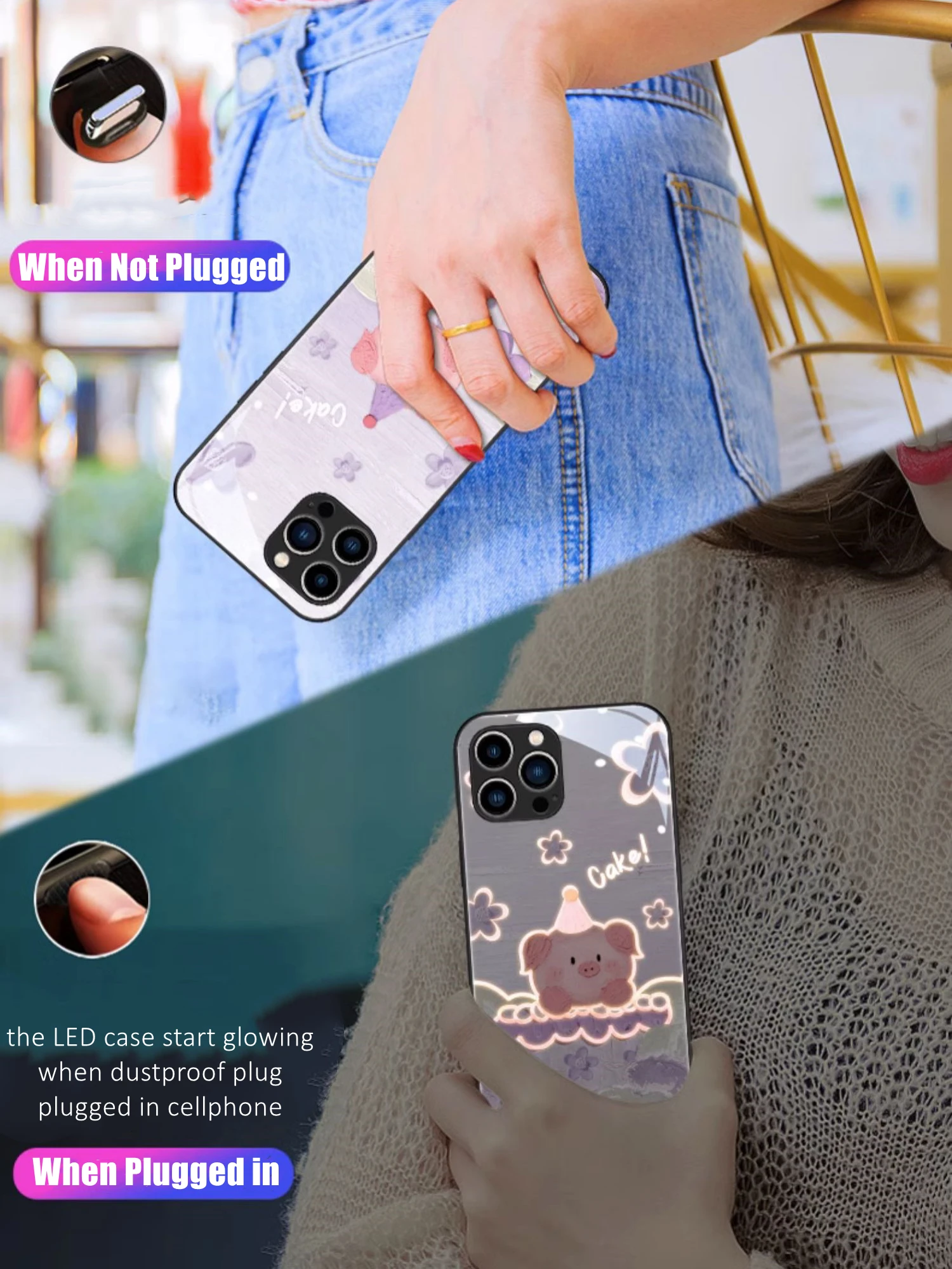 Cute Piggy Cake Birthday Gift LED Light Glowing Luminous Phone Case for Samsung S21 S22 S23 Note 10 20 A14 A54 A73 Plus Ultra