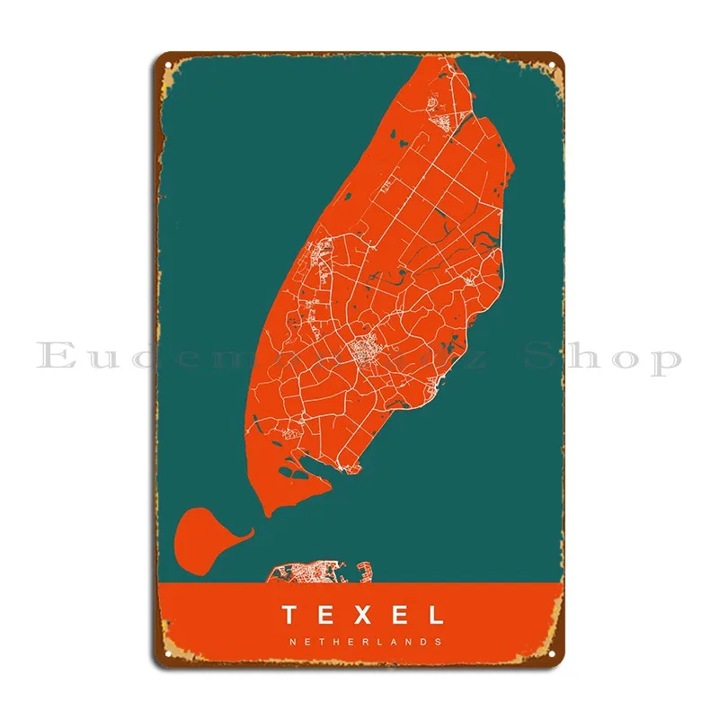 

Карта TEXEL, Нидерланды, металлический плакат, ржавая печать, пещера, дизайн стены, роспись, оловянный плакат