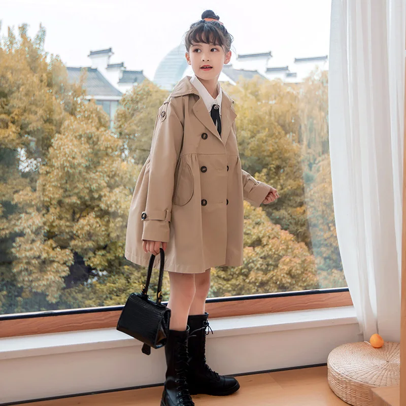 

Тренчкот для девочек 8-10 лет, розовый, бежевый, длинный ветрозащитный плащ для девочек-подростков на осень и весну