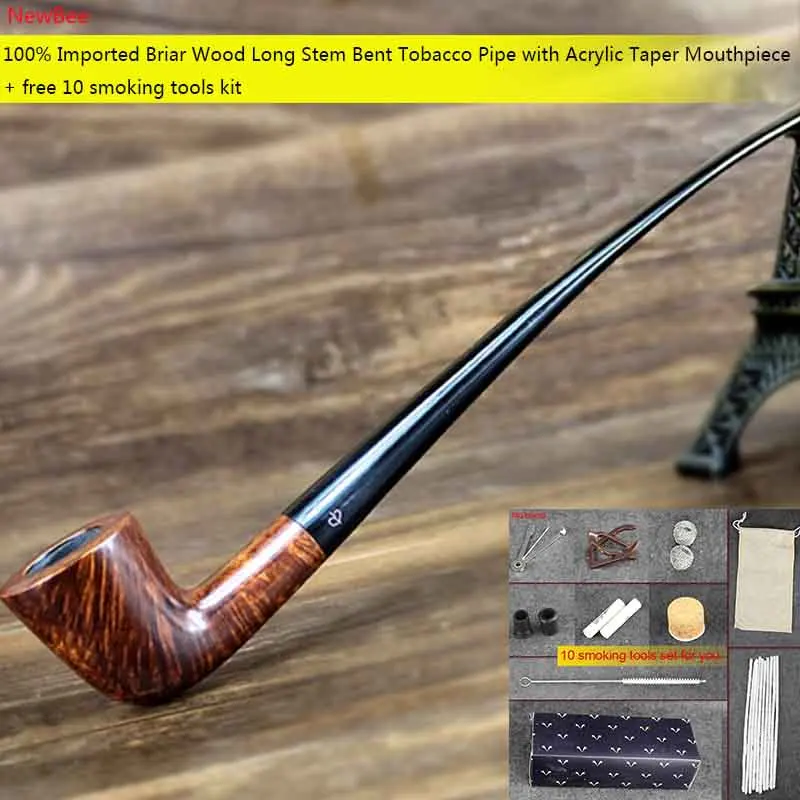 

NewBee Long Stem Imported Briar Wood 9mm Filter Bent Tobacco Pipe Wooden Pipe For Smoking Gifts For Men For Father