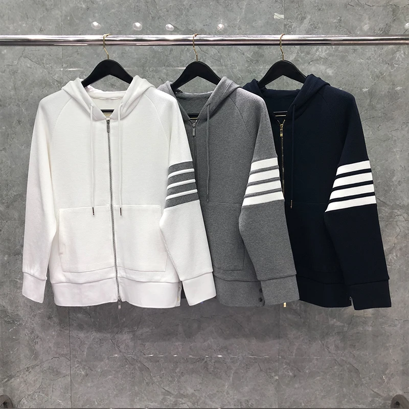 

TB THOM Men's Sweatshirt Autumn Winter Fashion Brand Hoodies Coats Classic Waffle Cotton Raglan Sleeve 4-Bar Stripe TB Sweaters