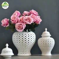 vintage hollow decorative ceramic flower vases home decoration living room art candy storage jars golden silver white