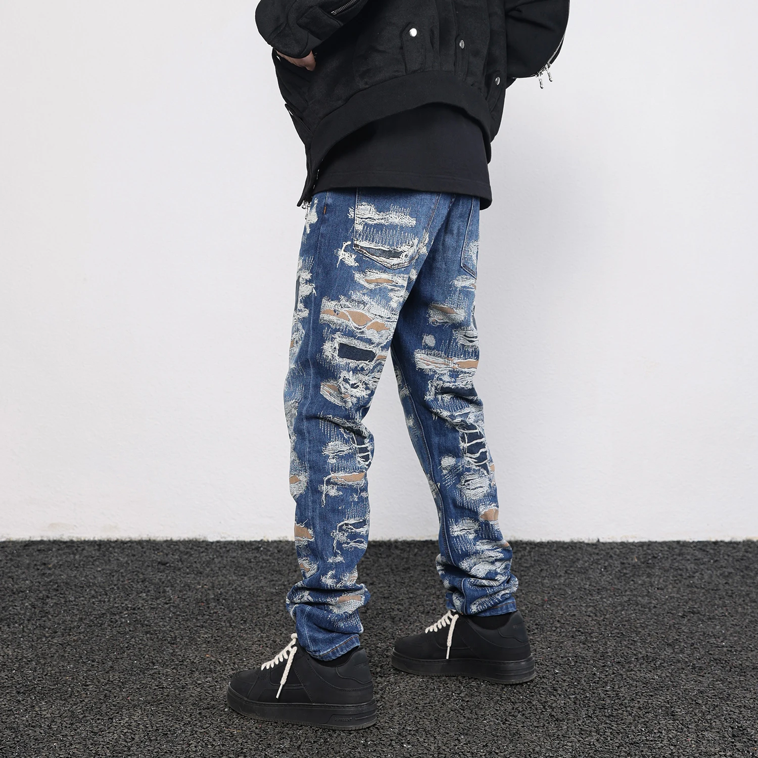 Vintage Distressed Skinny Jeans Y2k Spray Paint Ripped Jeans Pants Broken Hip-hop Street Wear Speckle Ink Slim Denim Jean Man