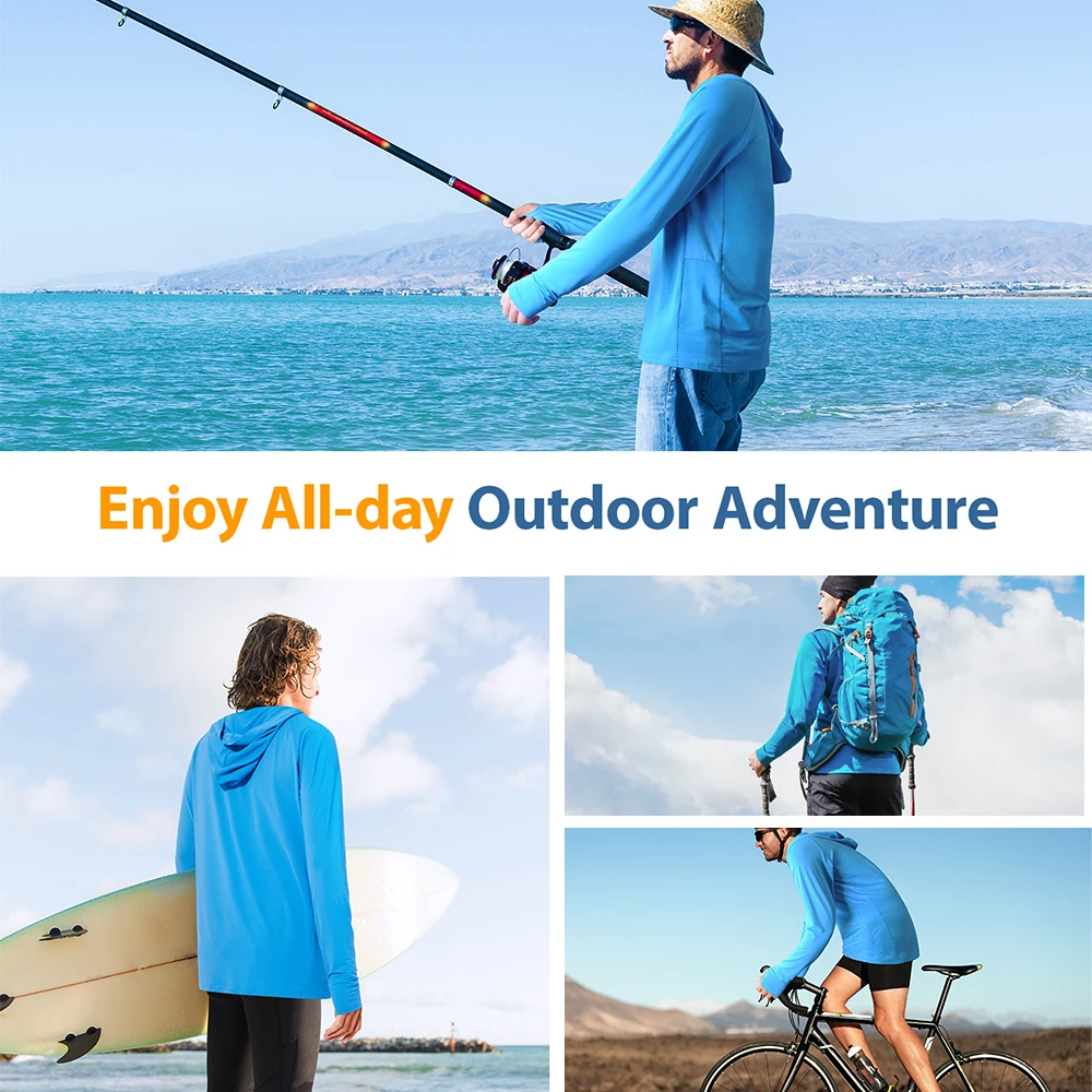 Men’s Long Sleeve Sun Protection Shirts UPF 50+ Quick Dry UV Protection Hoodie Shirt for Fishing Hiking Running