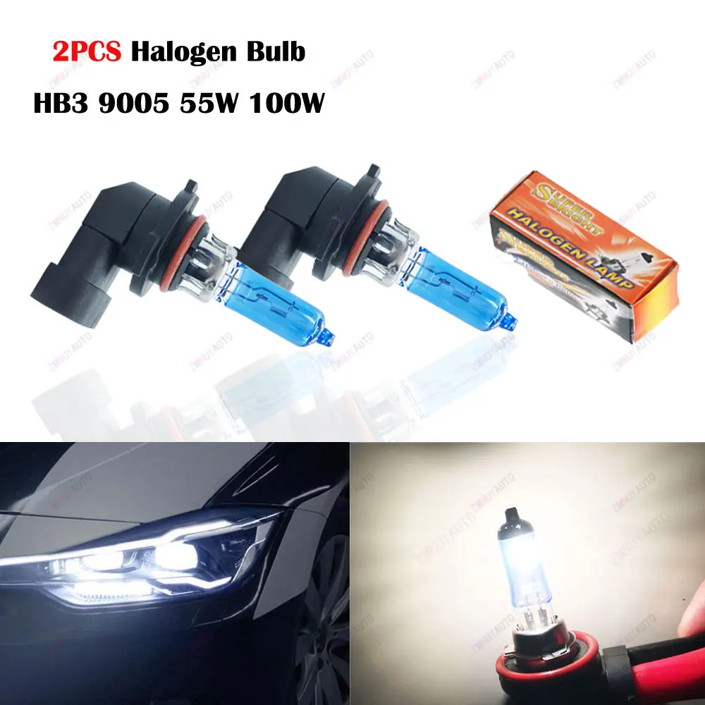 

2 шт. HB3 9005 65 Вт 100 Вт галогенные лампы высокой мощности супер яркие белые автомобильные противотуманные фары 12 В 5000 К авто дальние фары DRL