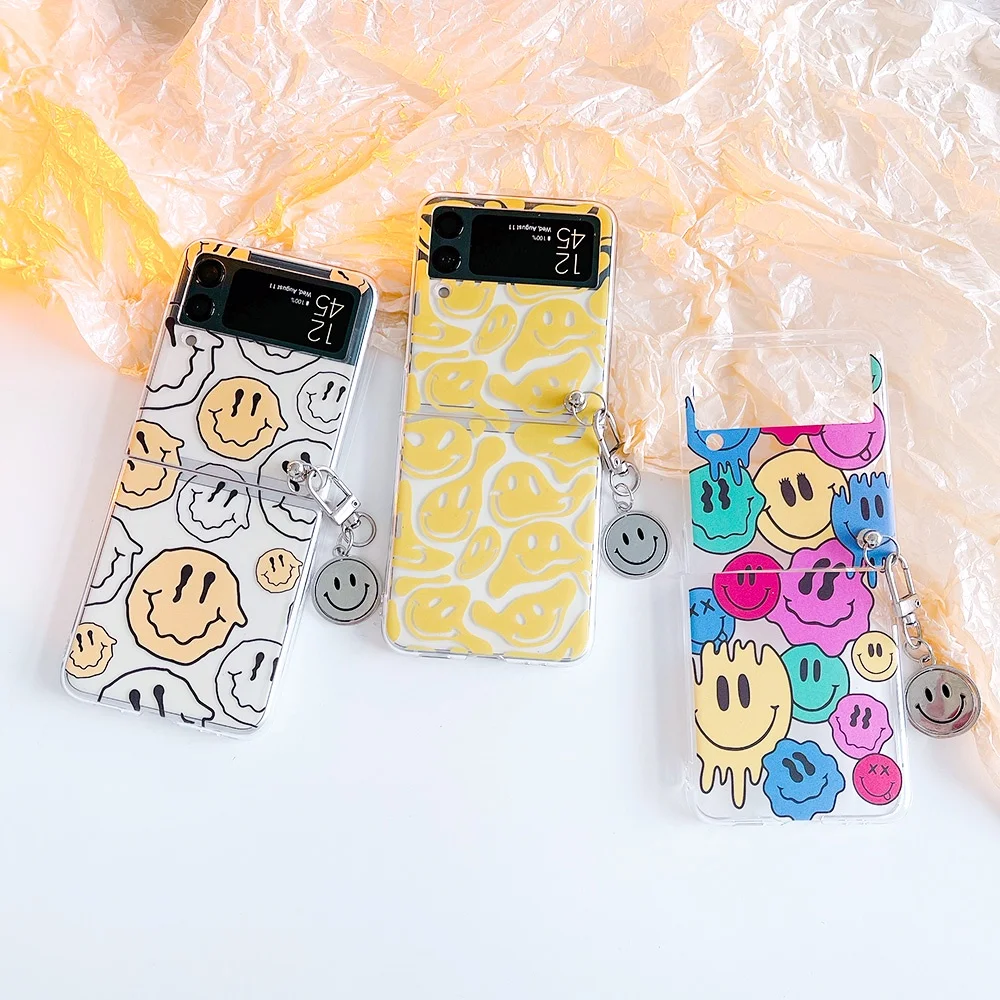 

For Samsung Galaxy Z Flip 3 Case Smiley Painted Bracelet Transparent Shockproof Hard Back Cover For Samsung Z Flip3 ZFlip3 Case