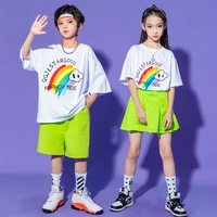 kid hip hop clothing white graphic tee t shirt green streetwear summer shorts skirt mini for girl boy jazz dance costume clothes