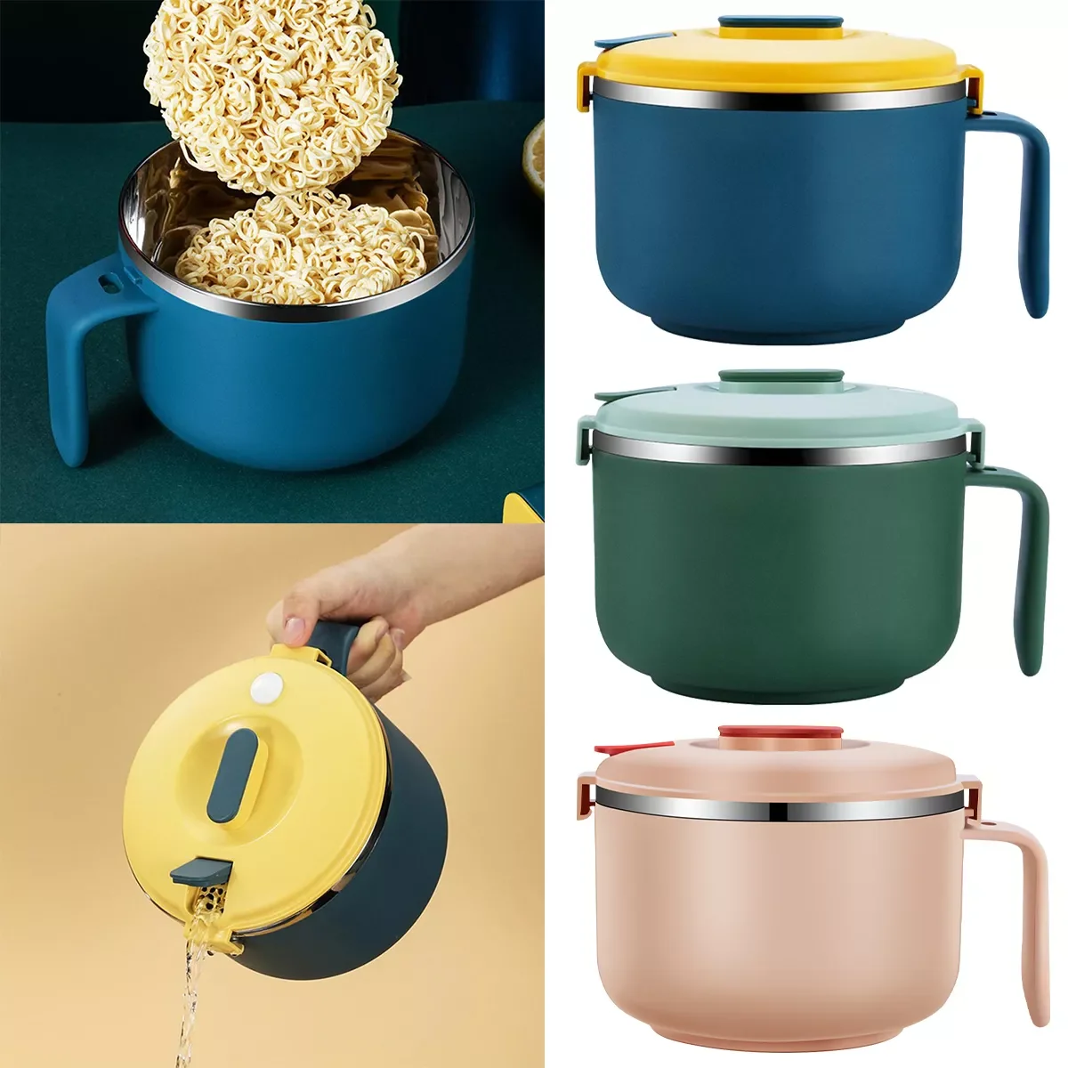 

Новинка, Ланч-бокс Bento 1200 мл, Ланч-бокс, контейнер из нержавеющей стали 304, миска для лапши быстрого приготовления с крышкой, двухслойный конт...