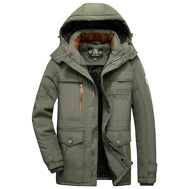 Add fleece thick padded coat male winter loose large size coat multi pocket padded jacket in the cold long padded coat