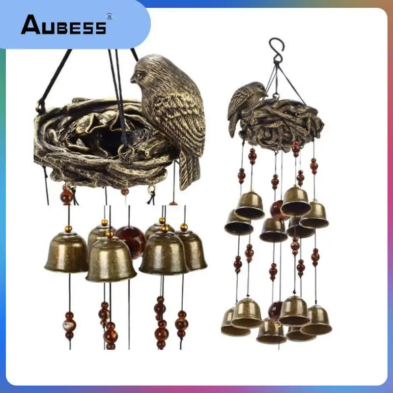 

New Bird Nest Wind Chimes With 12 Copper Alloy Bells Creative Hanging Decorations Crafts For Home Garden Backyard Church Decor