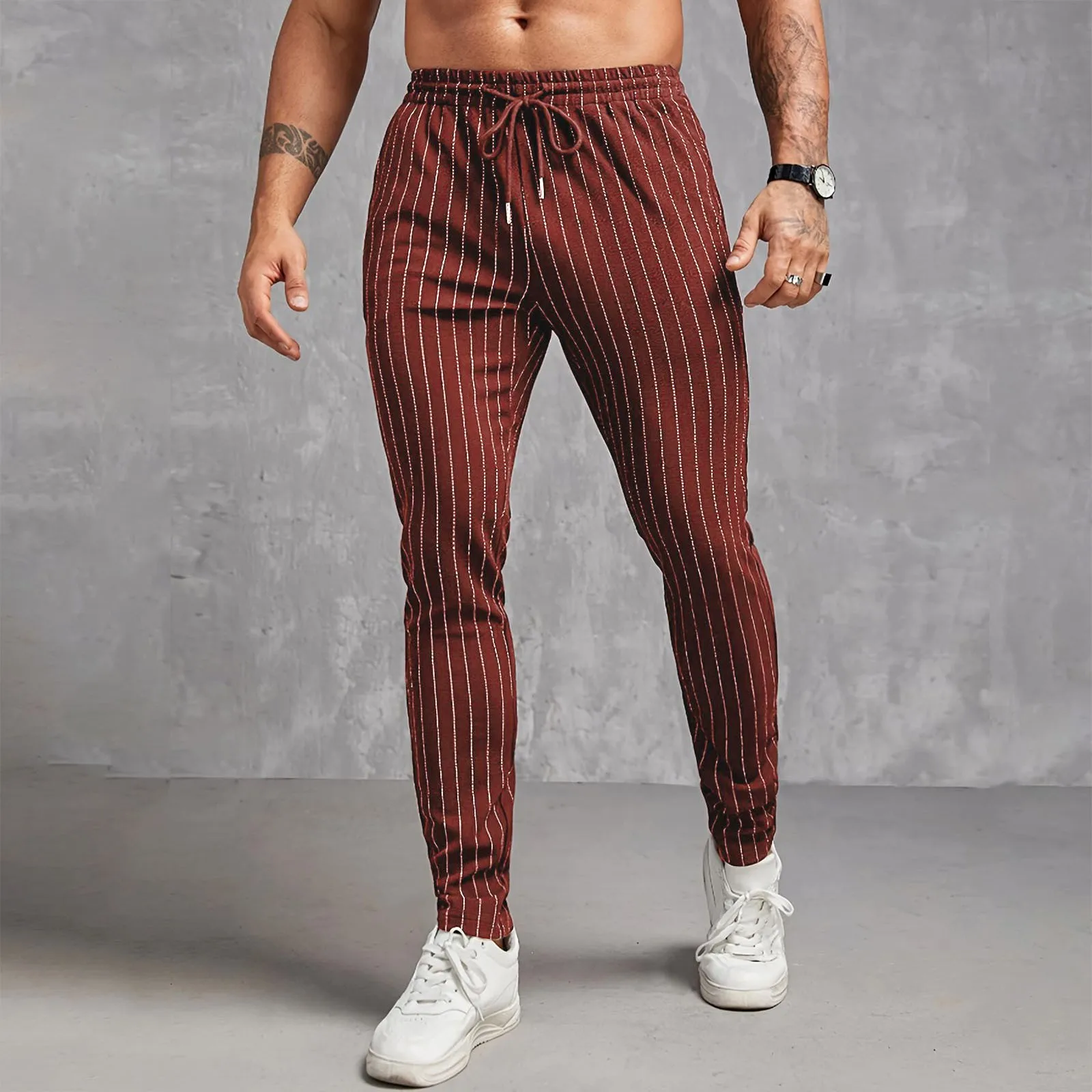 Мужские Микро-эластичные брюки в полоску со средней талией на шнуровке деловые