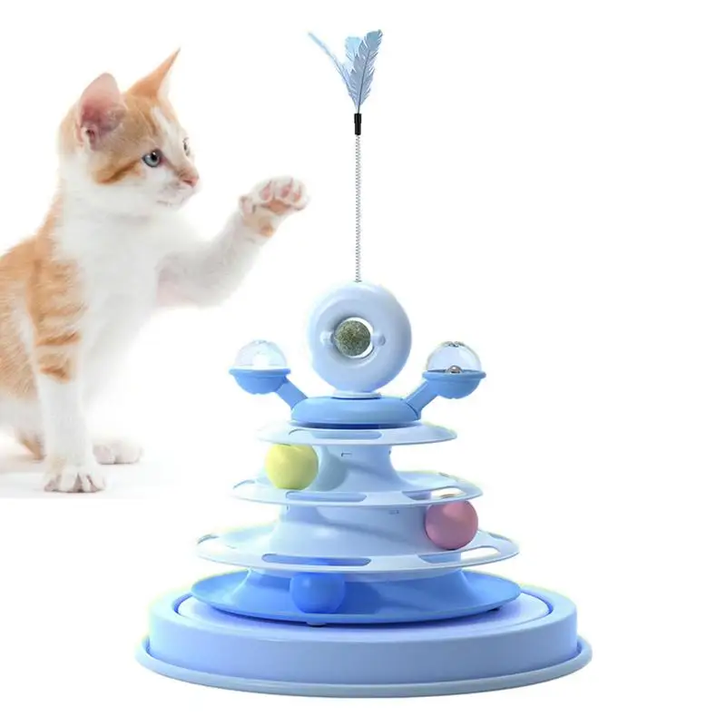 

Cat Turntable Toy 360rotate Cat Toy Ball Track 3-level Rotary Windmill Cat Roller Toy With Cat Teasers And Catnip For Home