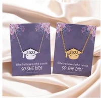 2022 graduate doctorial hat necklace graduation gift stainless steel card packaging necklace pendant women man