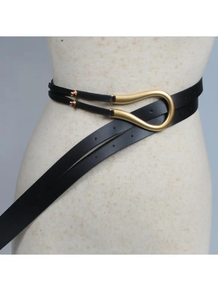 Fashionable Women Belt Autumn Winter New Design With Coat Hot Metal Arc Small Buckle Leather Double Waist Bandwidth Seal