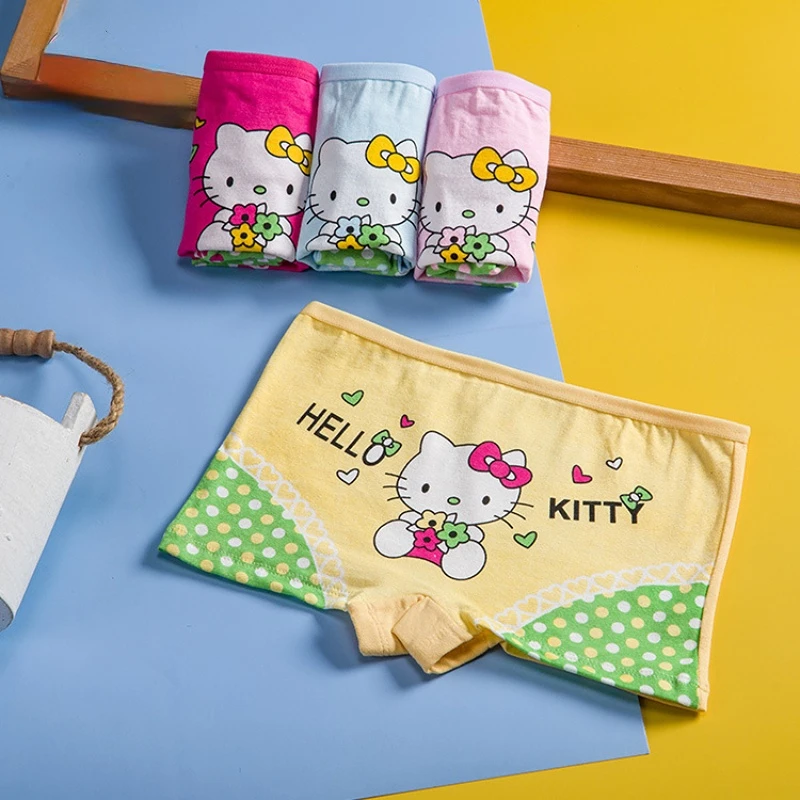

4pcs Hello Kitty Girl Kids Panties Cartoon Anime Cotton Boxer Underpants Kawaii Breathable Children Underwear for Baby Clothes
