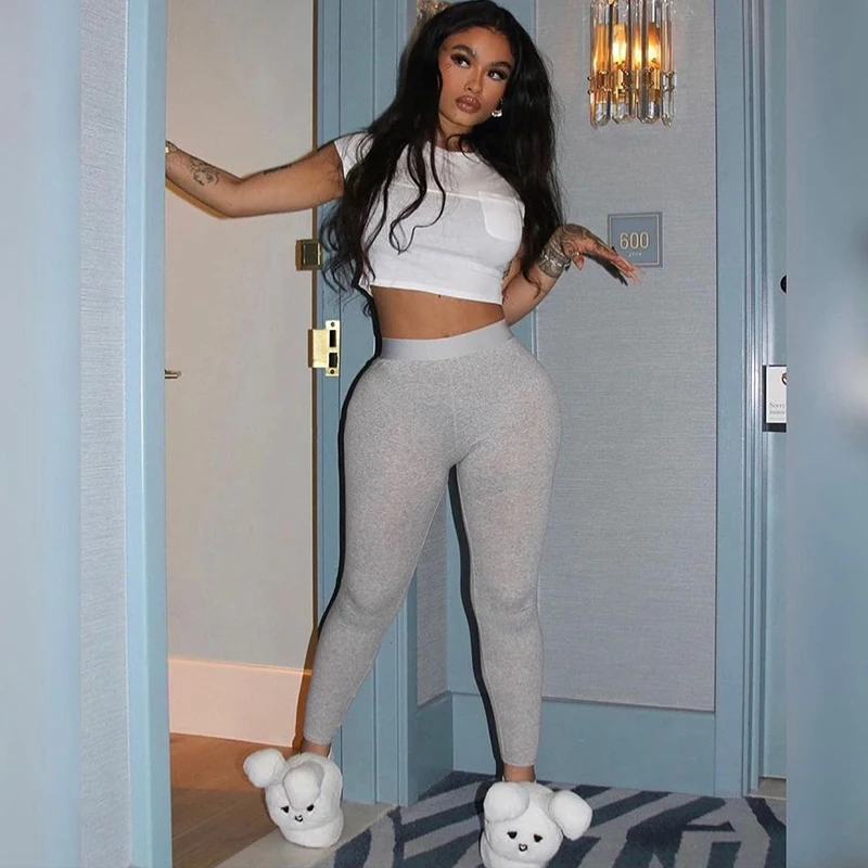 

Женский спортивный костюм из двух предметов, привлекательный короткий топ с коротким рукавом и брюки-карандаш с высокой талией, летние джоггеры, спортивная одежда для спортзала, 2023