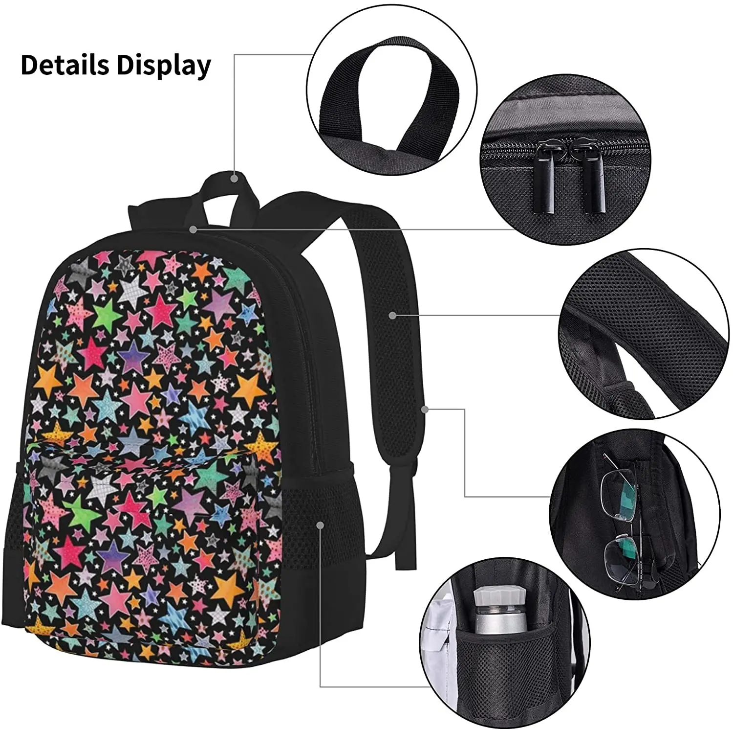 Stars Backpack Set 3-Piece Teen Boys Girls Backpack Messenger Lunch Bag Pencil Case Set