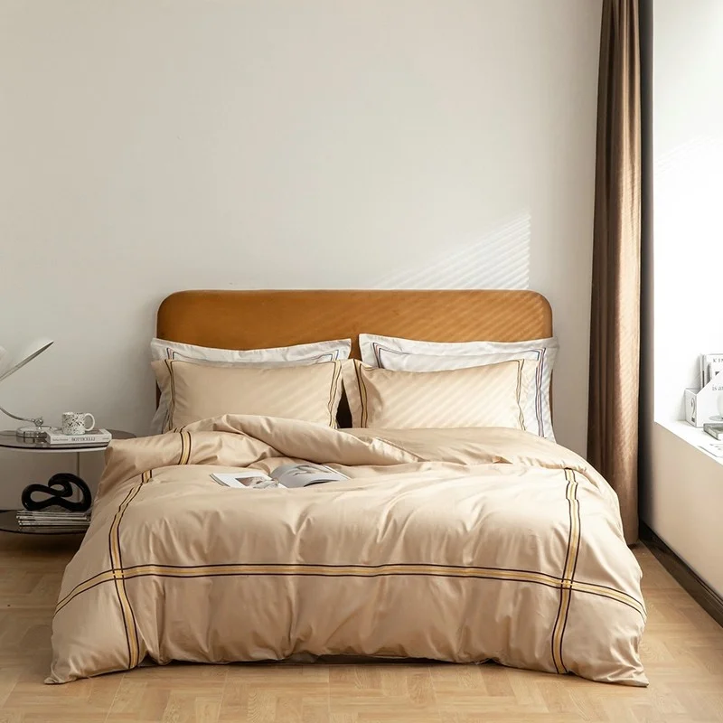

Stripe Embroidered Hotel Stitch Duvet Cover Set Soft Long Staple Cotton Double/Queen King size Bedding set Bed Sheet Pillowcases