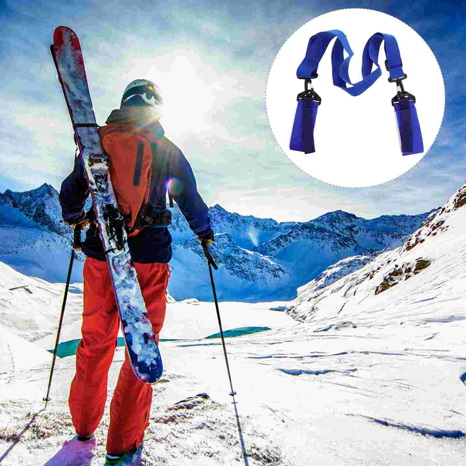 

2pcs Shoulder Ski Straps Hook and Loop Ski Pole Carrier Ski Accessories (Blue)