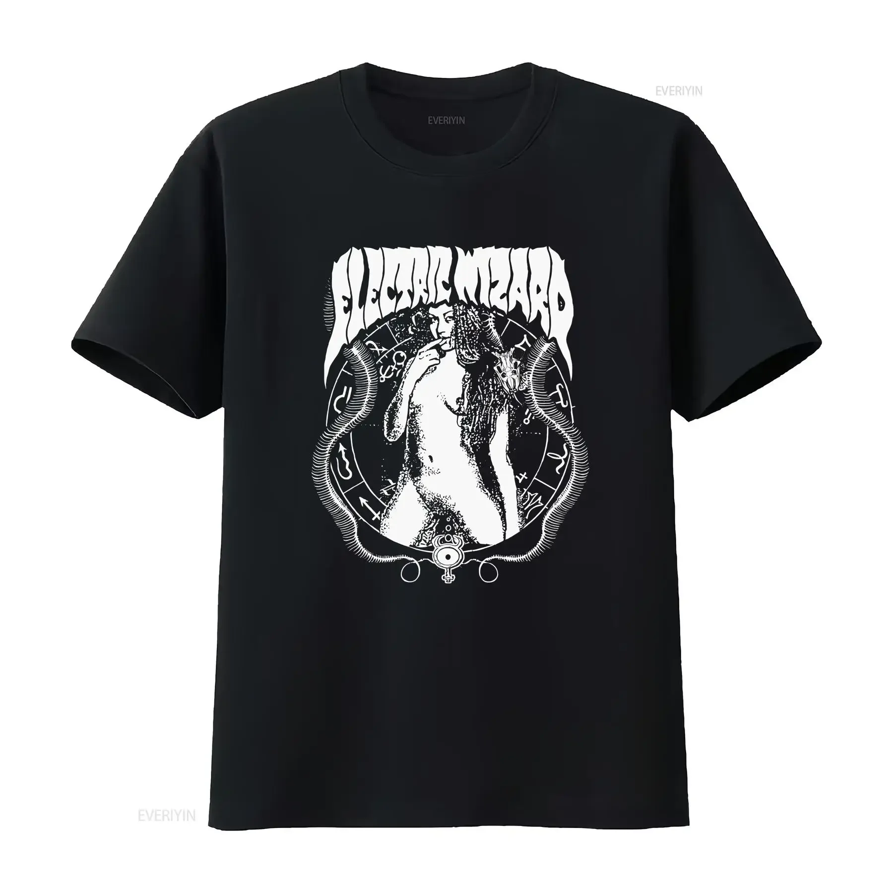 Фото Футболка Electric Wizard, хлопковая, черная, мужская, размеры от S до 5XL, SS935, винтажная, с эффектом потертости, слегка дышащая, удобная, дизайнерская одежда №1
