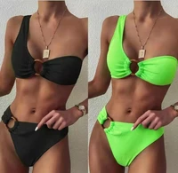 split swimsuit new hollow out one shoulder bikini split swimsuit solid bikini swim suit women swimwear monokini bathing suit