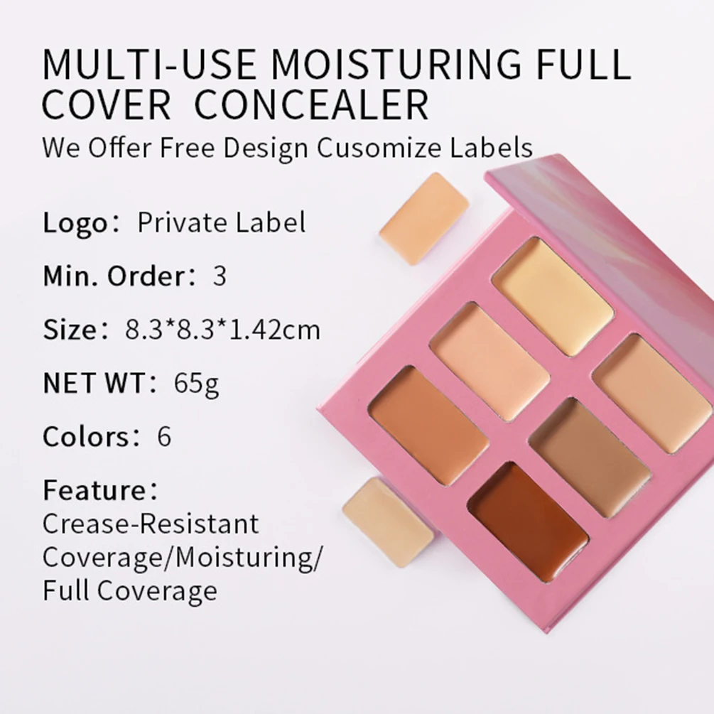 

Custom Logo Six-color Concealer Private Label DIY Multi-color 2g*6 Full Coverage Pink Palette Makeup Bulk Crease-resistant