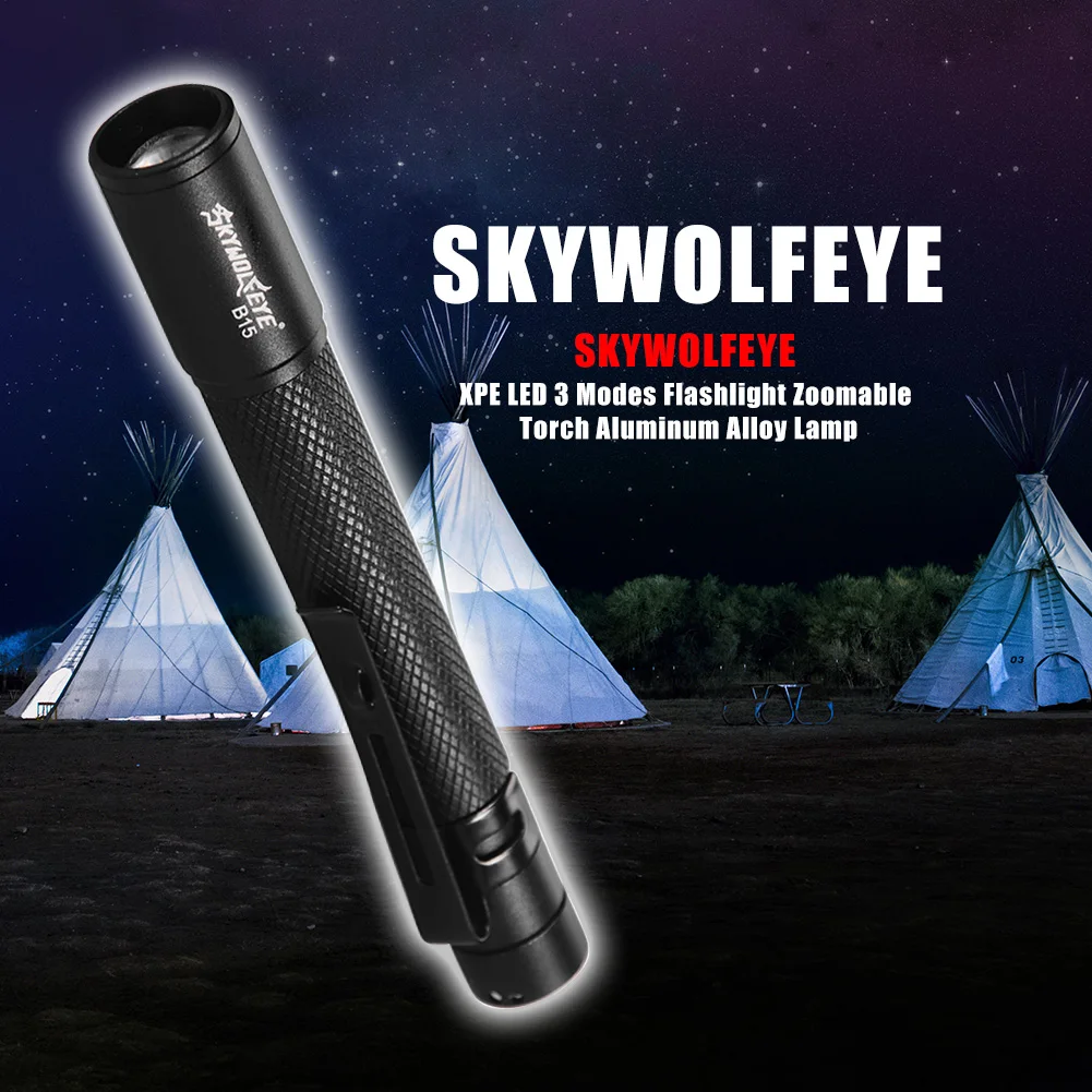 

Skywolfeye XPE LED 3 Modes Flashlight Zoomable Torch Aluminum Alloy Lamp