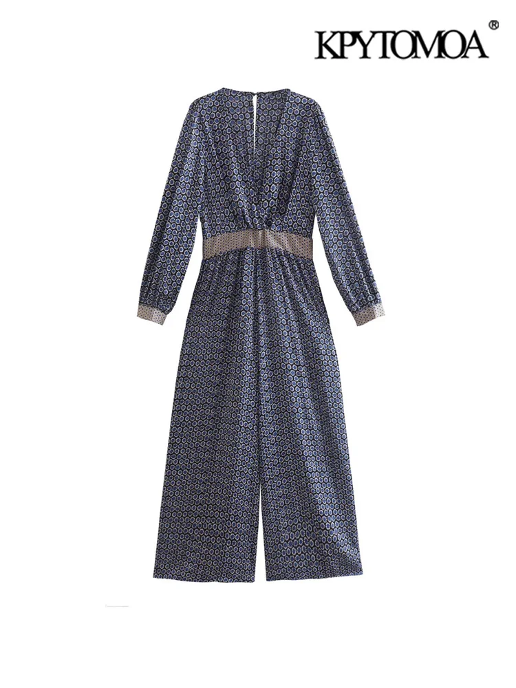 

KPYTOMOA Women Fashion Geometric Printed Loose Wide Leg Jumpsuits Vintage Long Sleeve Back Zipper Female Playsuits Mujer