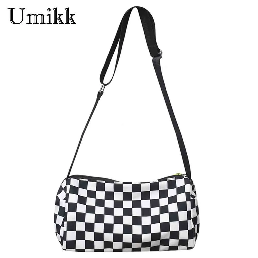 

Модные клетчатые сумки через плечо для женщин и мужчин, Ретро сумка-слинг, унисекс, цилиндрическая Спортивная повседневная сумка на молнии для путешествий, спортивная сумка