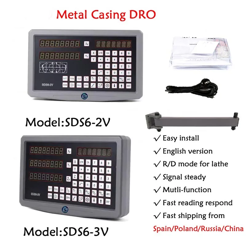 Фото Цифровой контроллер-счетчик SINO SDS6-3V DRO с 3 осями, металлический корпус, дисплей для фрезерного станка и токарного станка, 110В/220В №2